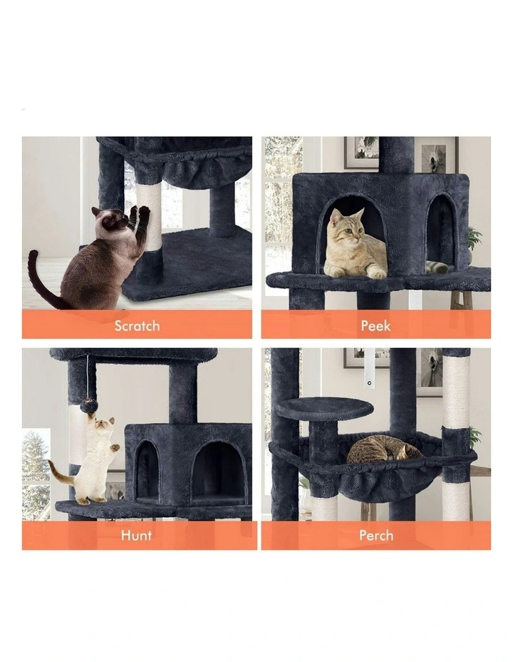 Wood Scratching Tower Condo House Cat Tree 143cm in Grey image 3