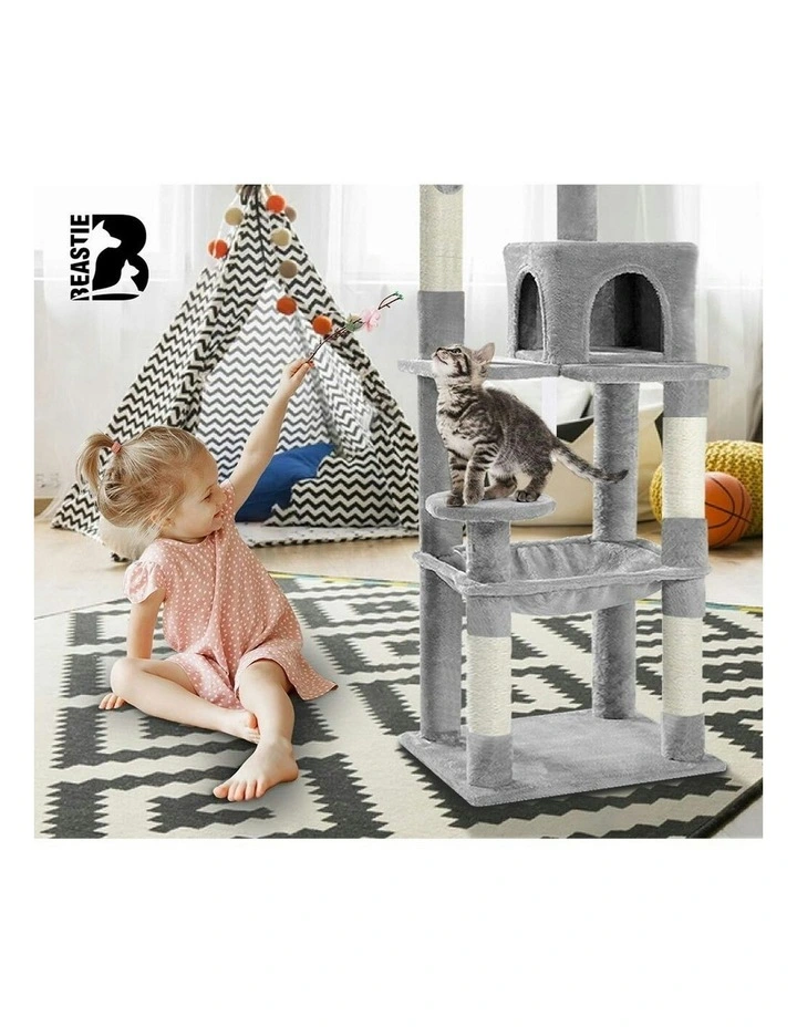 Hammock Scratching Post Cat Tree 143cm in Light Grey image 5