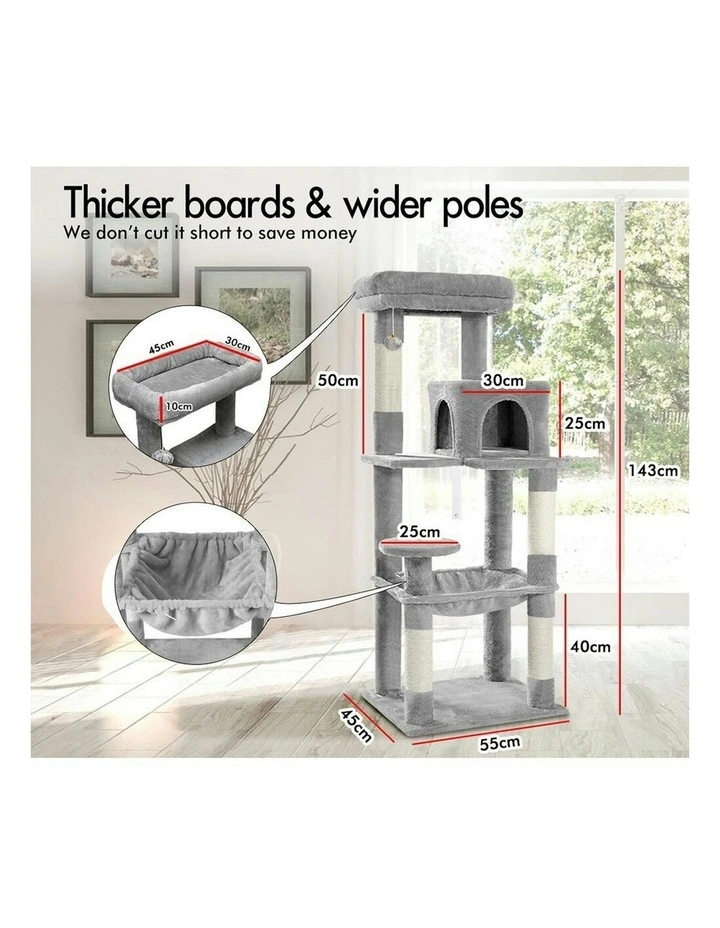 Hammock Scratching Post Cat Tree 143cm in Light Grey image 6