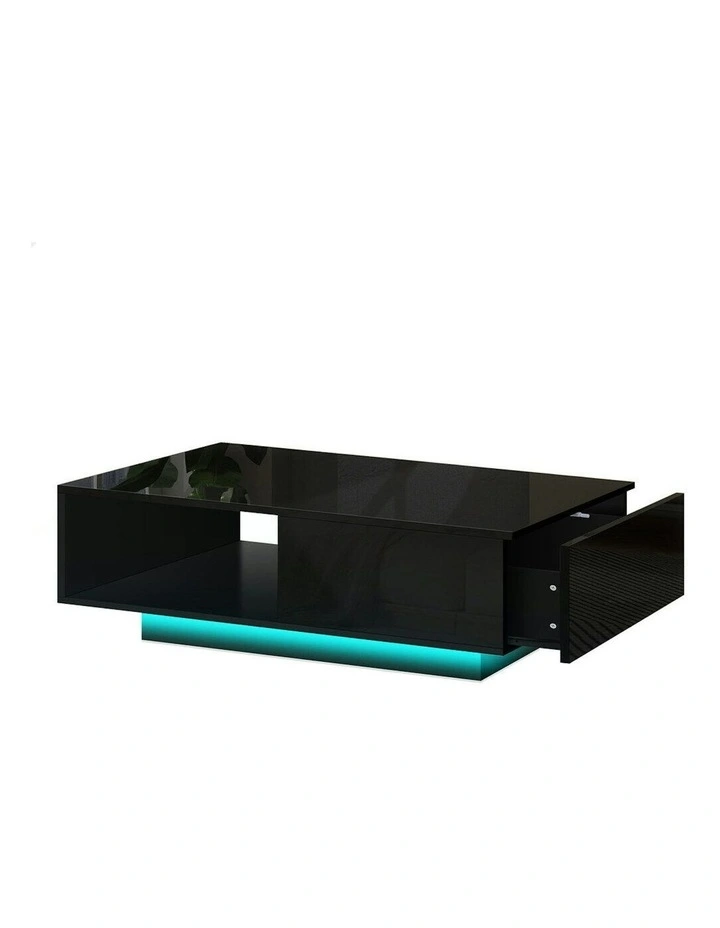 LED Light High Gloss Drawer Coffee Table in Black image 1