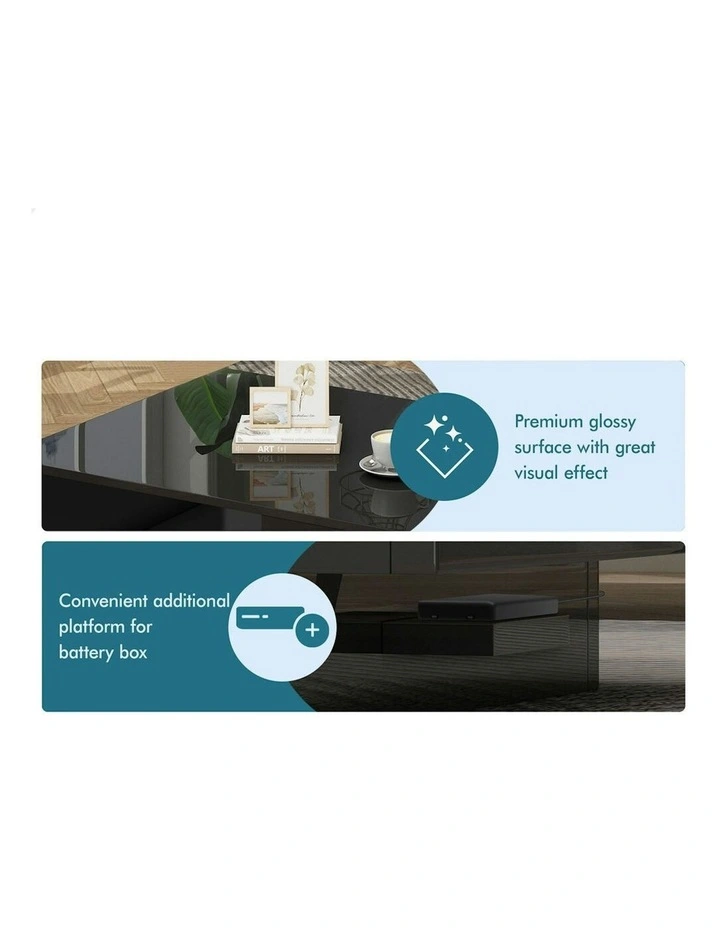 LED Light High Gloss Drawer Coffee Table in Black image 5