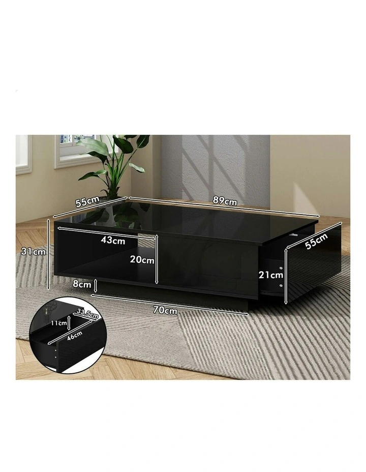 LED Light High Gloss Drawer Coffee Table in Black image 6