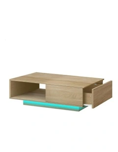 LED Light Storage Drawer Shelf Coffee Table in Oak