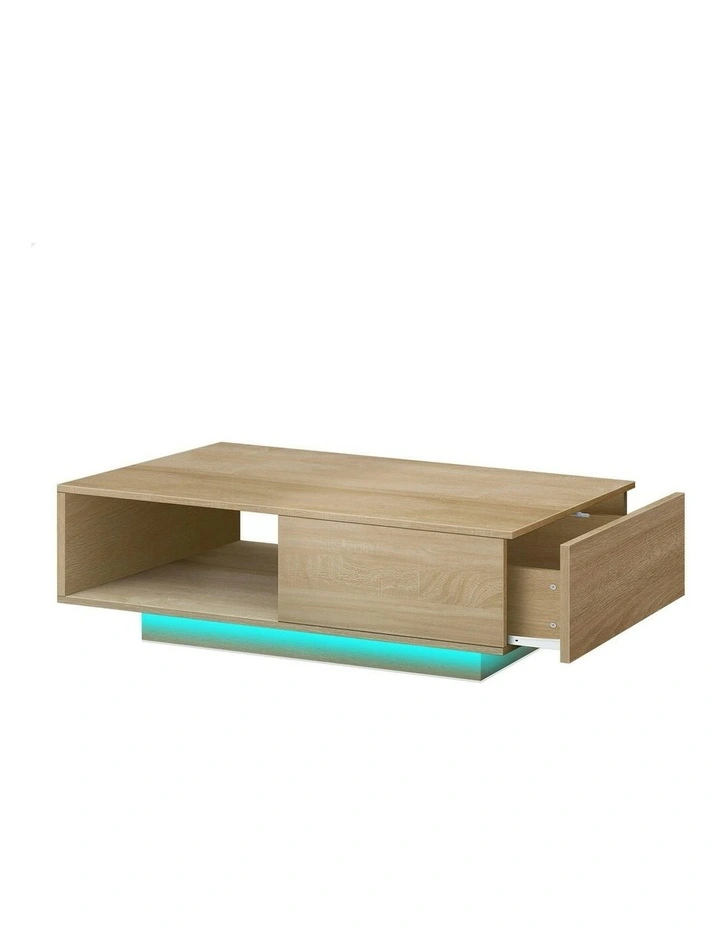LED Light Storage Drawer Shelf Coffee Table in Oak image 1