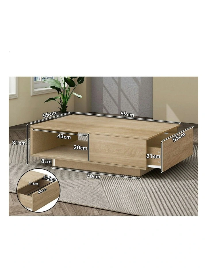 LED Light Storage Drawer Shelf Coffee Table in Oak image 5
