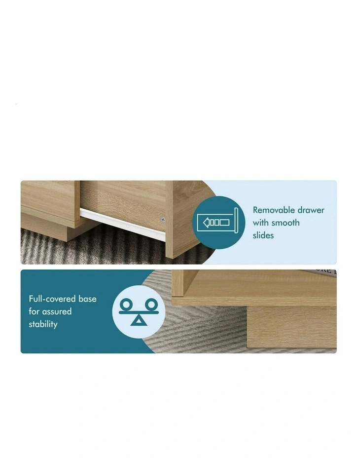 LED Light Storage Drawer Shelf Coffee Table in Oak image 6