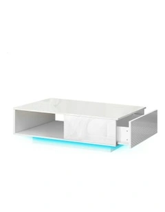 LED RGB Light High Gloss Storage Drawer Shelf Coffee Table in Whtie