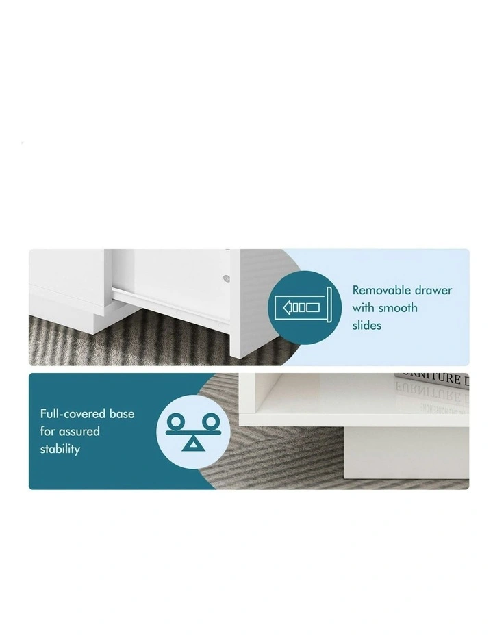 LED RGB Light High Gloss Storage Drawer Shelf Coffee Table in Whtie image 6