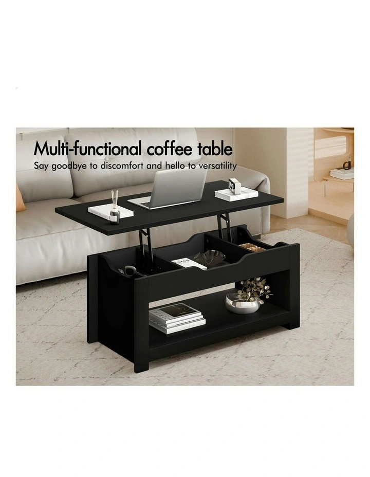 Lift Up Top Laptop Desk Coffee Table in Black image 3