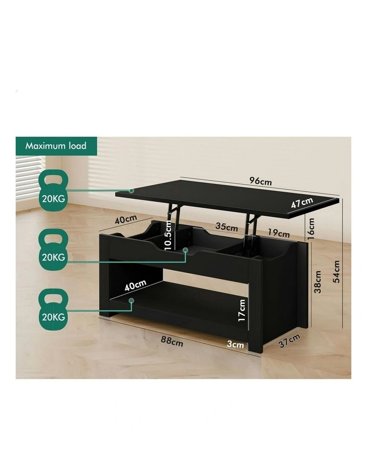 Lift Up Top Laptop Desk Coffee Table in Black image 5