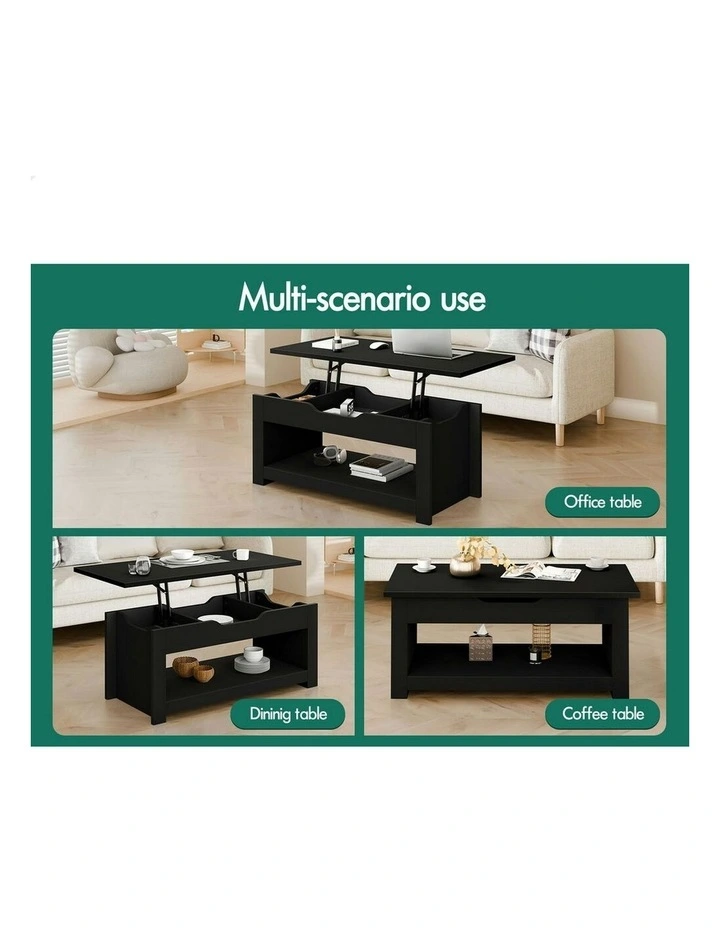 Lift Up Top Laptop Desk Coffee Table in Black image 6