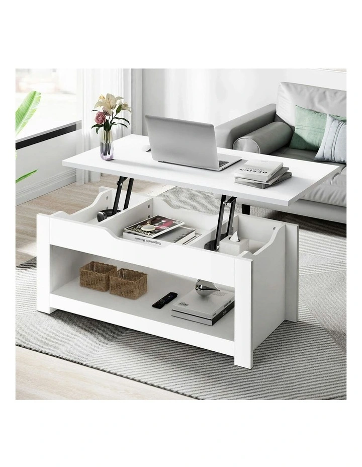 Lift Up Top Laptop Desk Coffee Table in White image 2