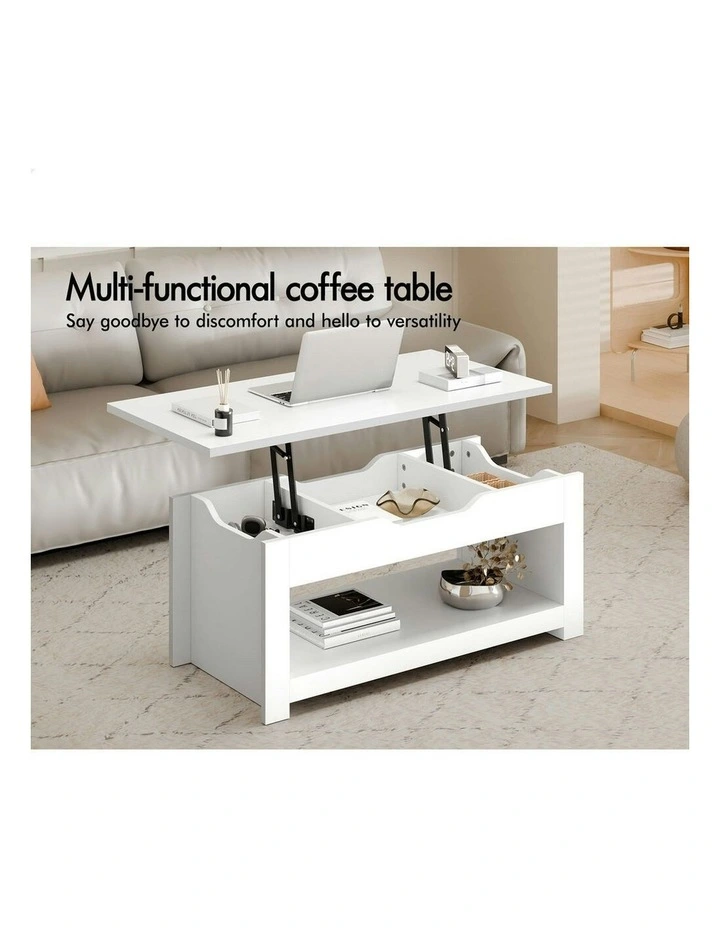Lift Up Top Laptop Desk Coffee Table in White image 3