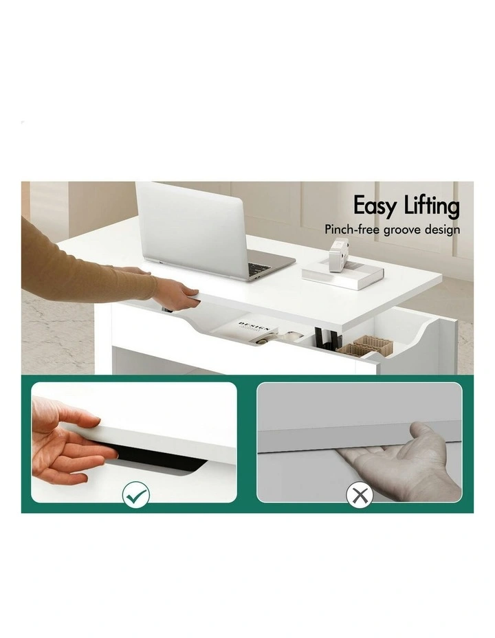 Lift Up Top Laptop Desk Coffee Table in White image 4
