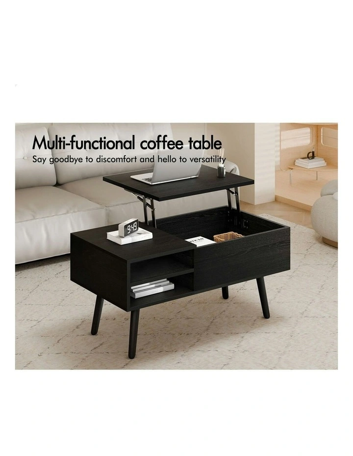 Lift Up Top Hidden Storage Coffee Table in Black image 3