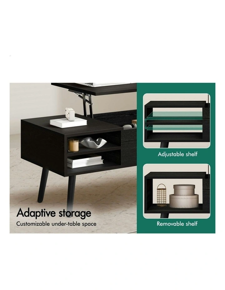 Lift Up Top Hidden Storage Coffee Table in Black image 4