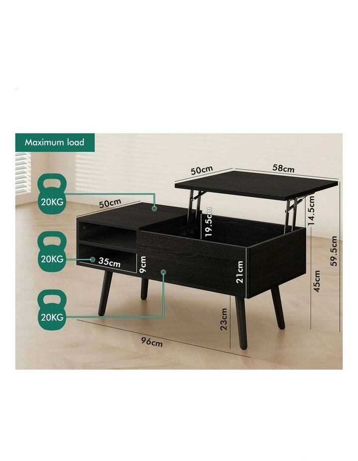 Lift Up Top Hidden Storage Coffee Table in Black image 5