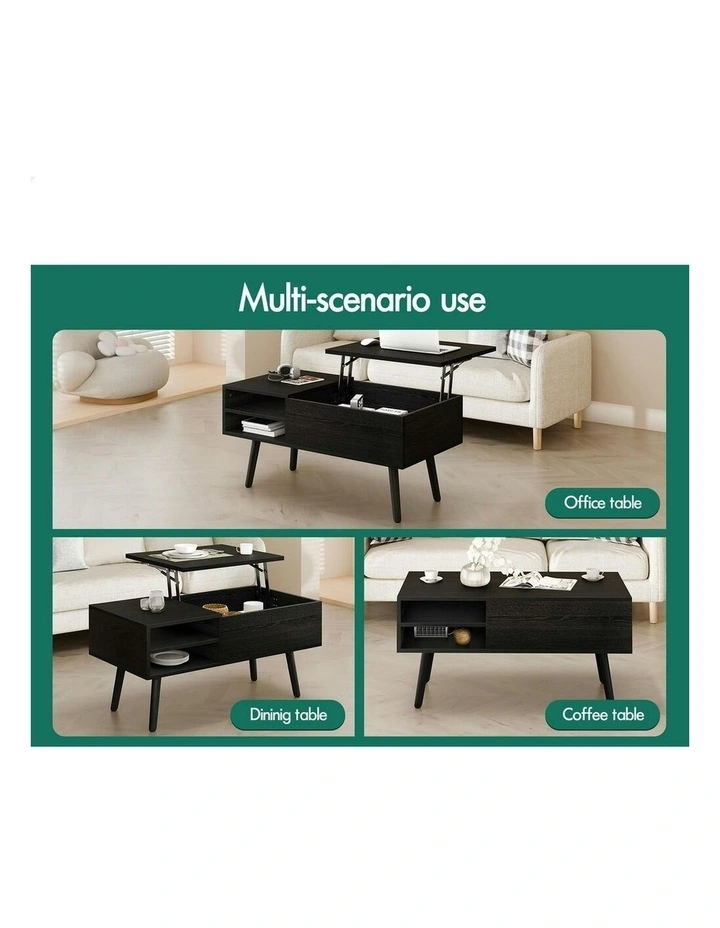 Lift Up Top Hidden Storage Coffee Table in Black image 6