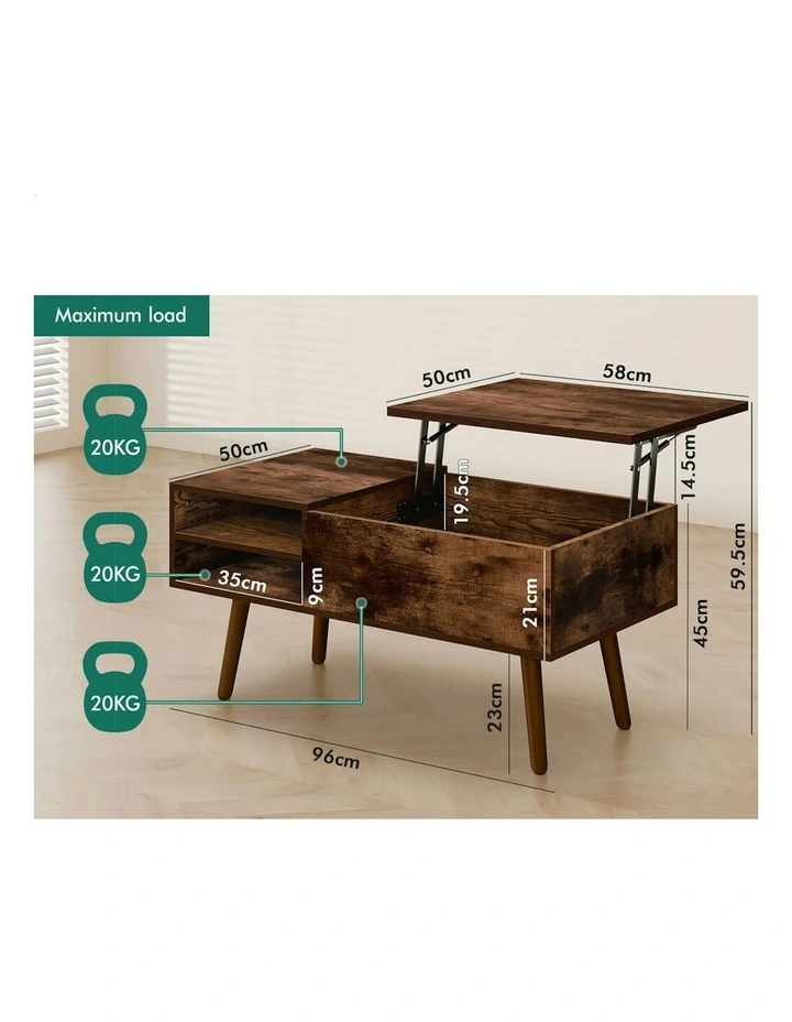 Lift Up Top Hidden Storage Coffee Table in Dark Oak image 5
