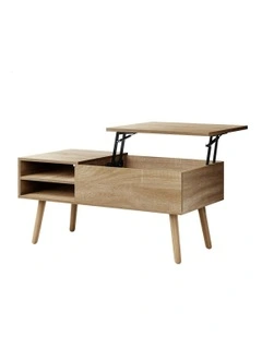 Wood Lift Up Top Hidden Storage Coffee Table in Beige