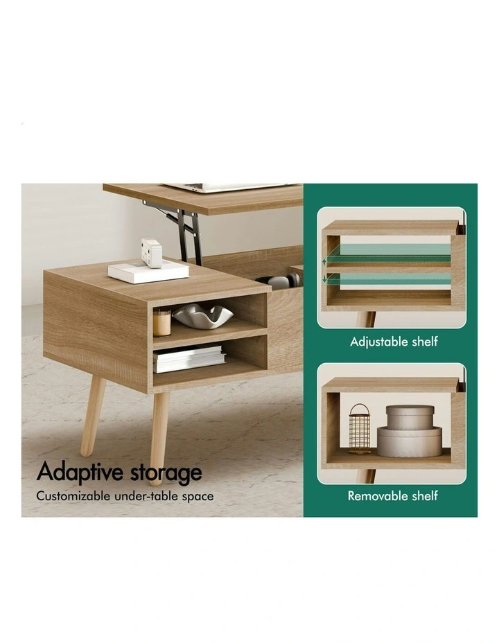 Wood Lift Up Top Hidden Storage Coffee Table in Beige image 4