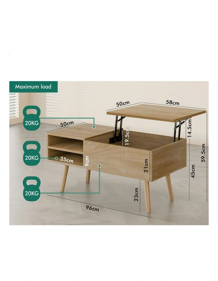 Wood Lift Up Top Hidden Storage Coffee Table in Beige image 5