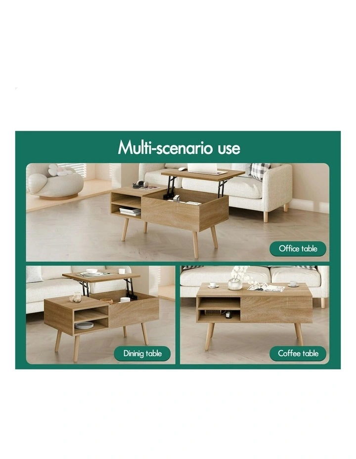 Wood Lift Up Top Hidden Storage Coffee Table in Beige image 6