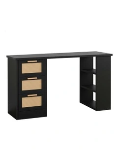 Computer Desk Rattan Study Table in Black
