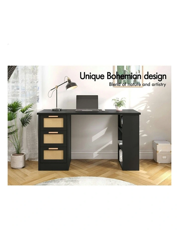 Computer Desk Rattan Study Table in Black image 3