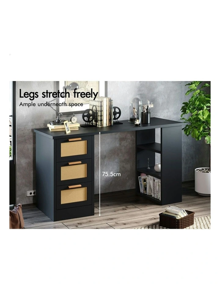 Computer Desk Rattan Study Table in Black image 4