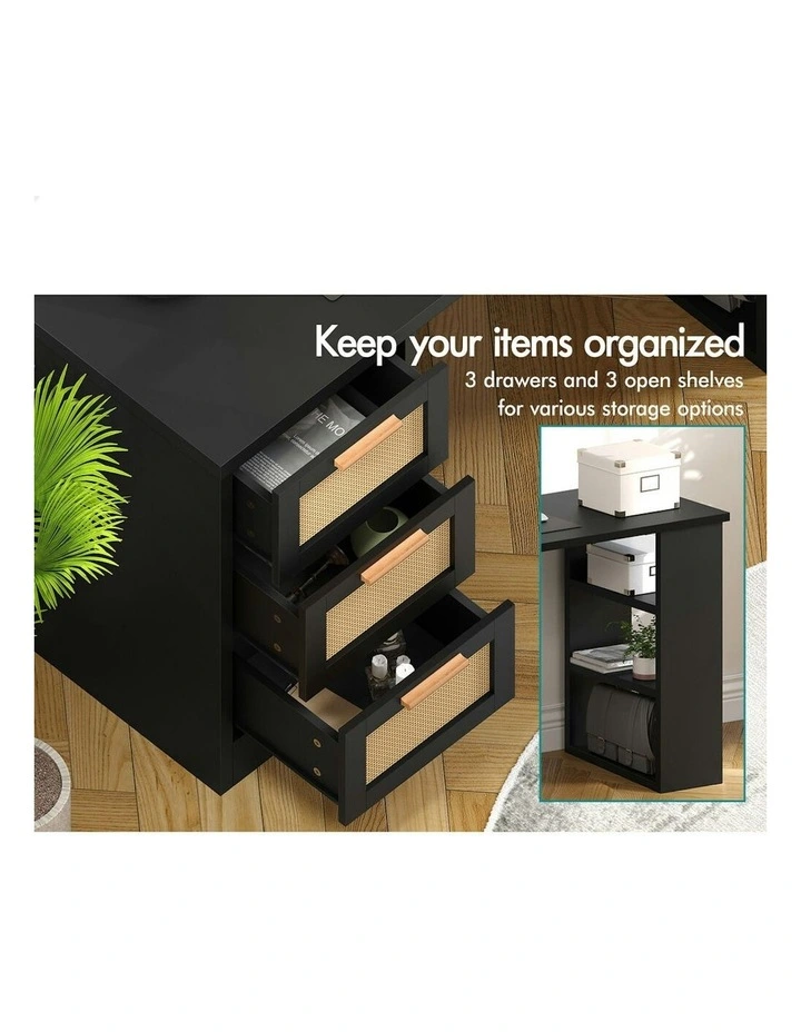Computer Desk Rattan Study Table in Black image 5