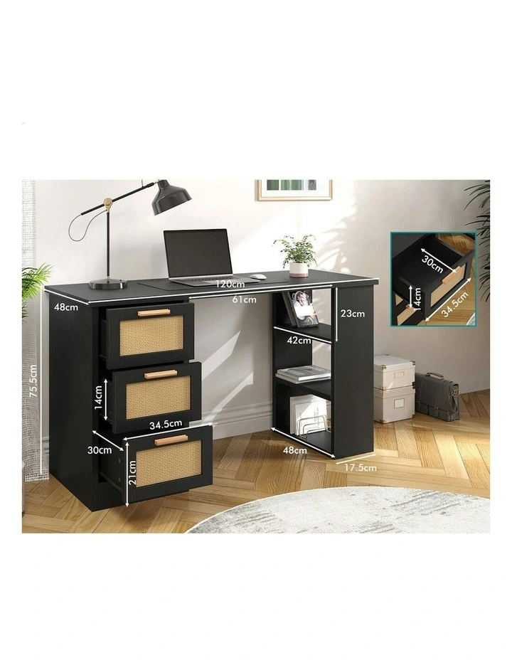 Computer Desk Rattan Study Table in Black image 6