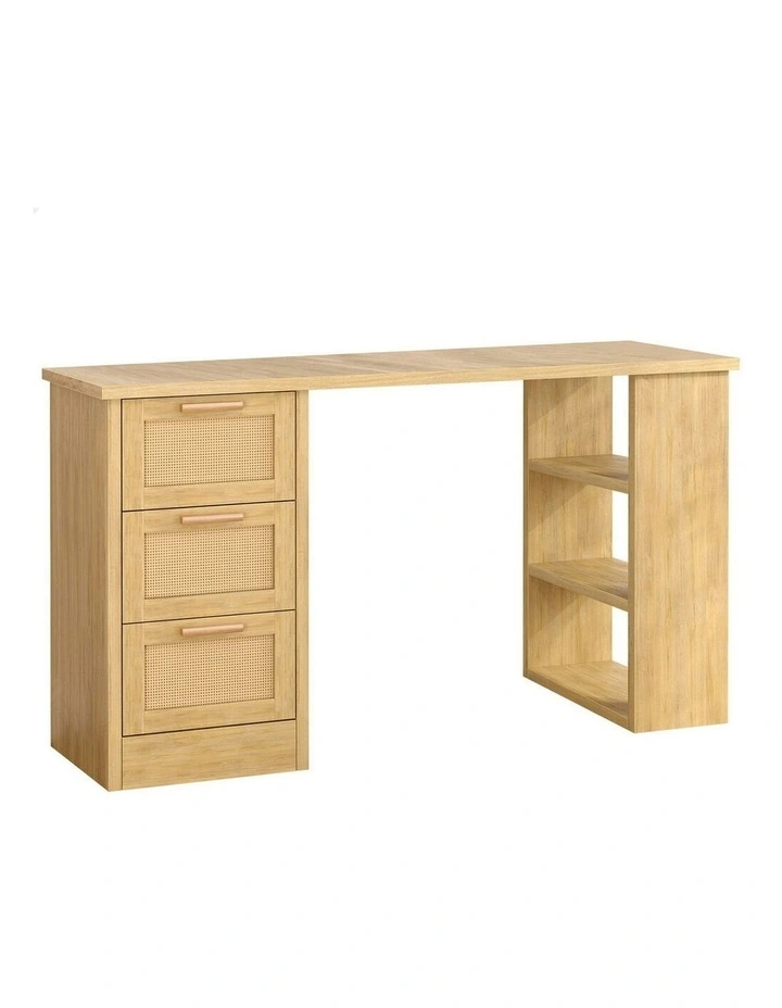 Computer Desk Rattan Study Table in Oak image 1