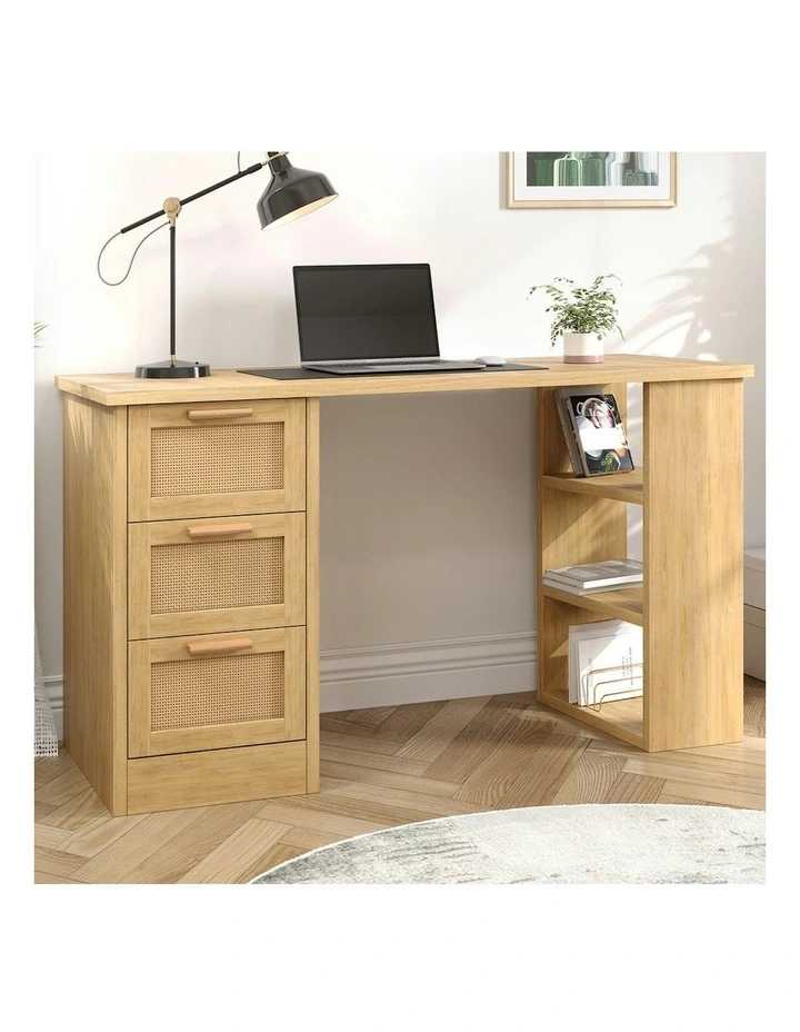 Computer Desk Rattan Study Table in Oak image 2
