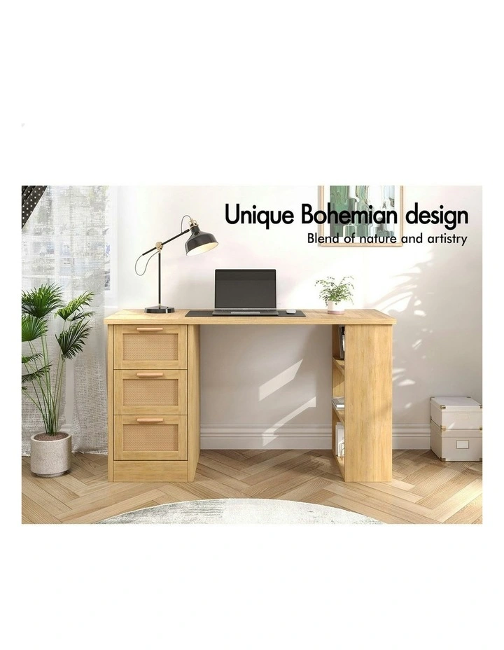 Computer Desk Rattan Study Table in Oak image 3
