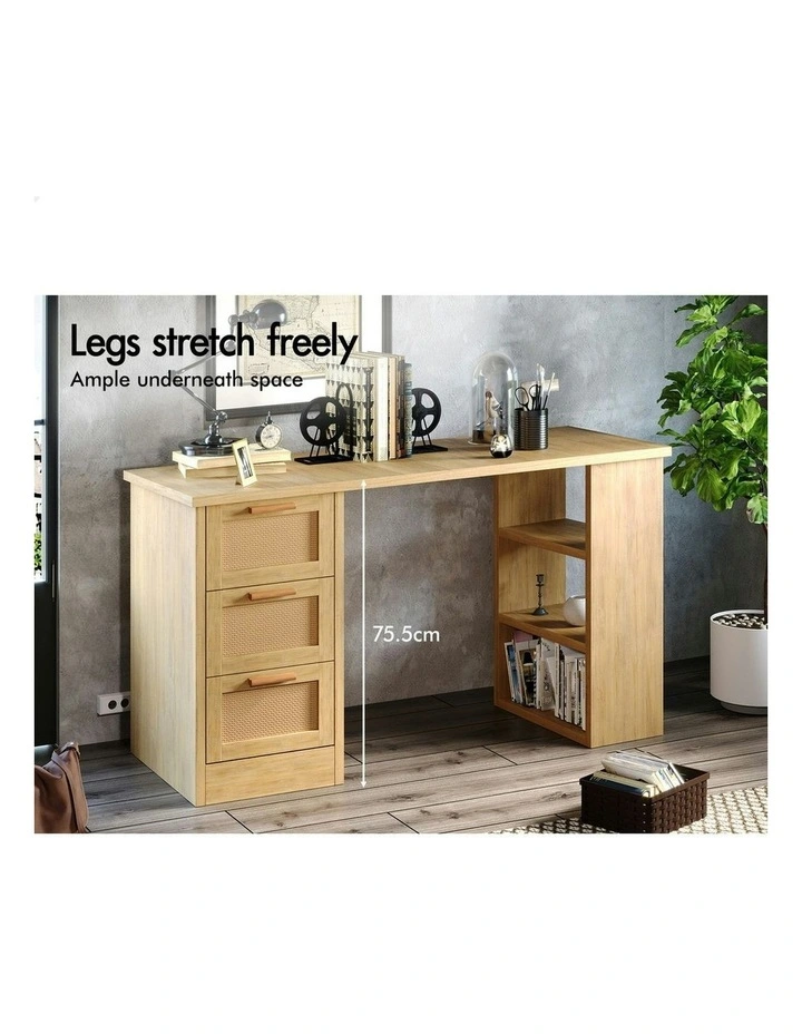 Computer Desk Rattan Study Table in Oak image 4