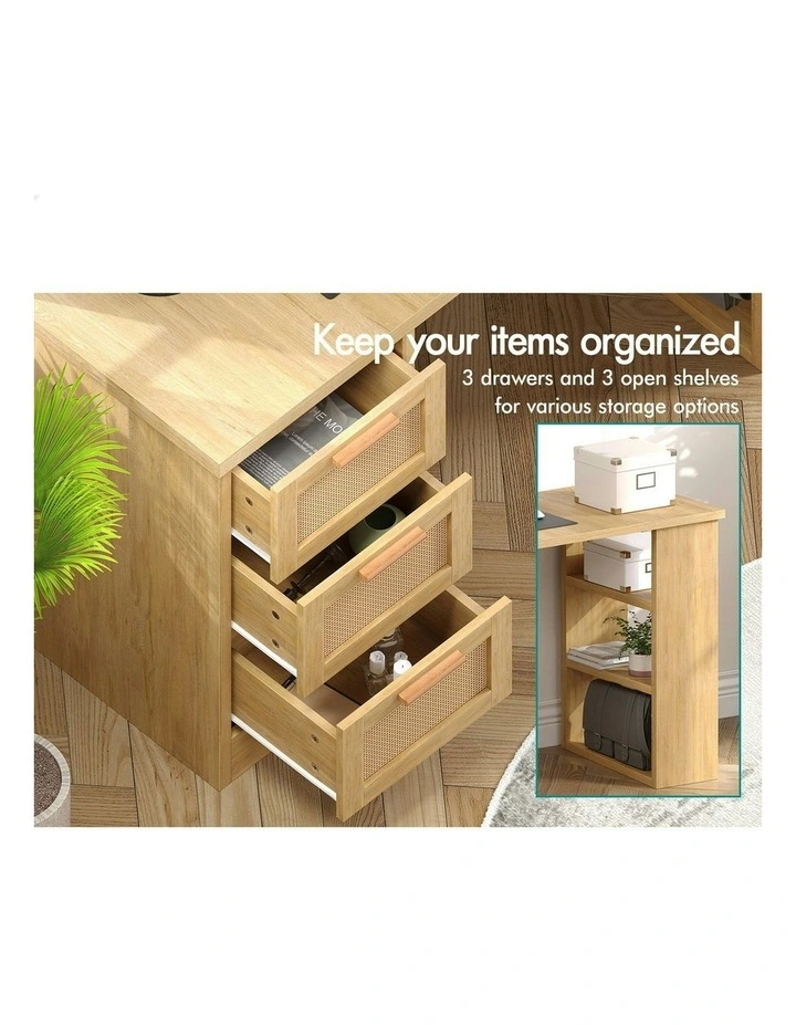 Computer Desk Rattan Study Table in Oak image 5