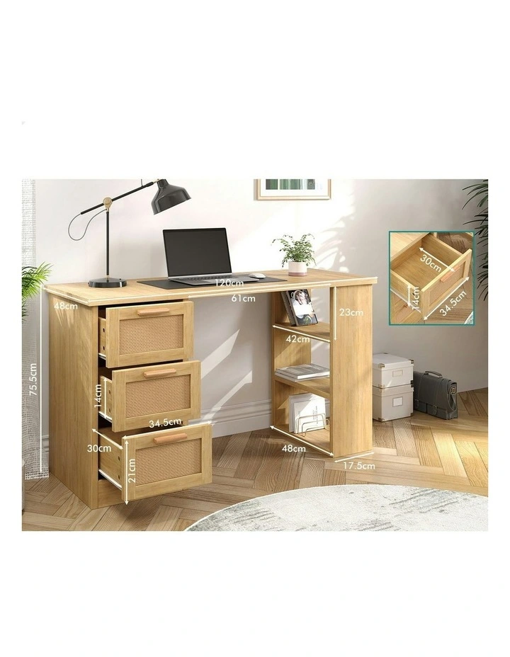 Computer Desk Rattan Study Table in Oak image 6