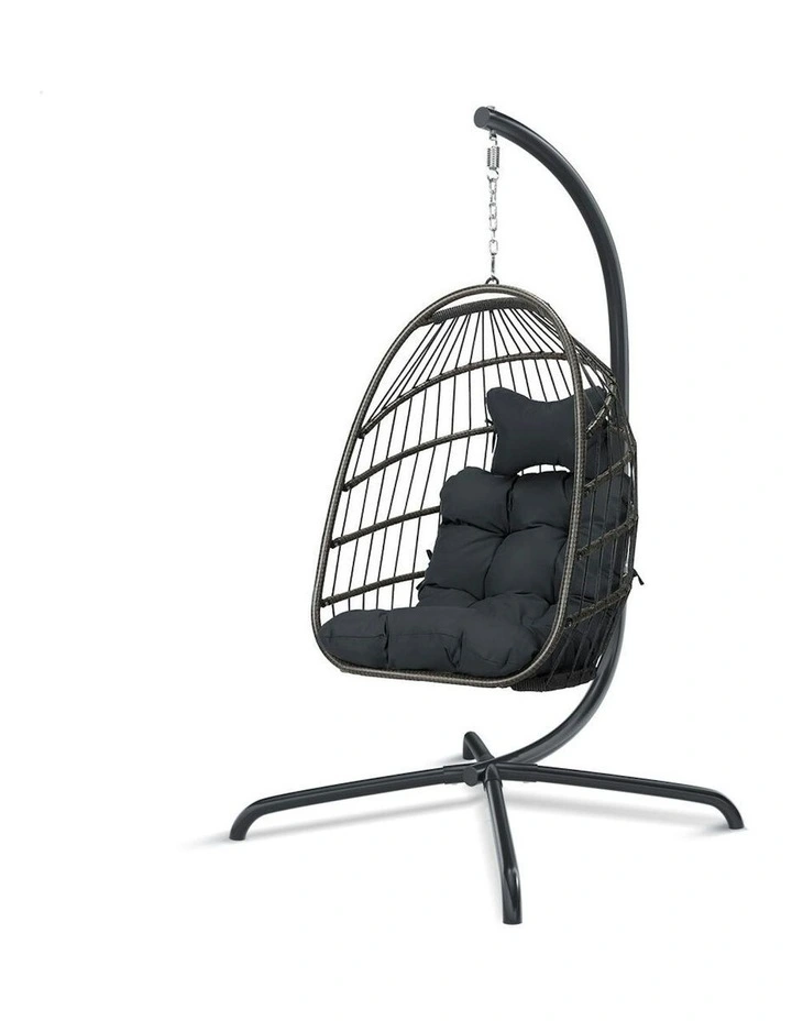 Outdoor Egg Wicker Rattan Pod Foldable Seat Swing Chair in Dark Grey image 1