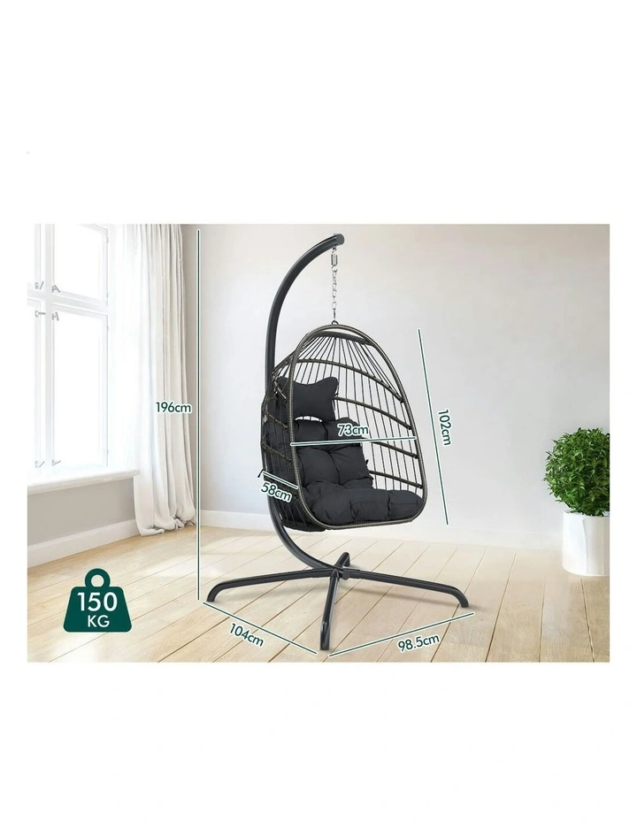 Outdoor Egg Wicker Rattan Pod Foldable Seat Swing Chair in Dark Grey image 6