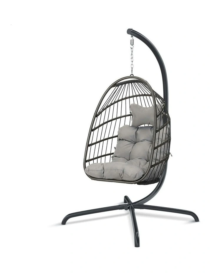 Outdoor Egg Wicker Rattan Pod Foldable Seat Swing Chair in Light Grey image 1