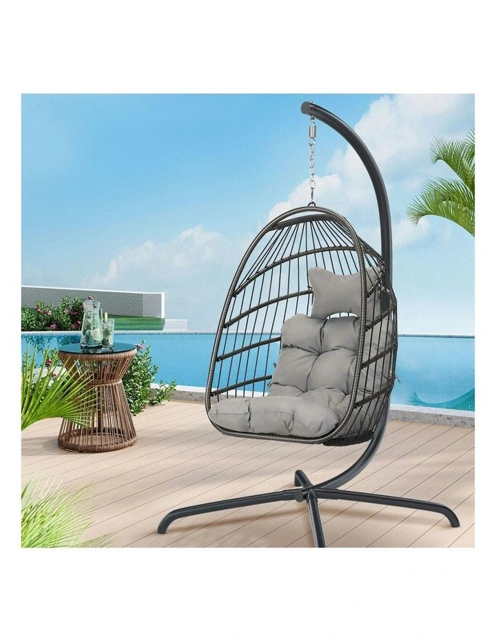 Outdoor Egg Wicker Rattan Pod Foldable Seat Swing Chair in Light Grey image 2