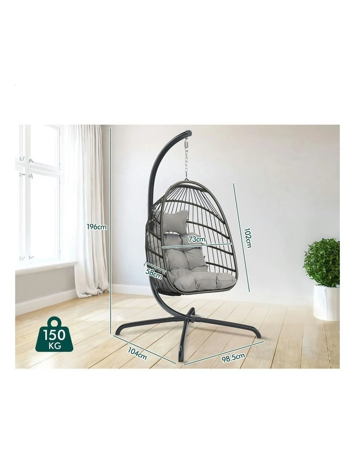 Outdoor Egg Wicker Rattan Pod Foldable Seat Swing Chair in Light Grey image 6