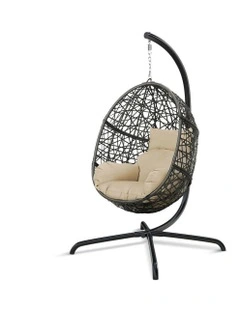 Outdoor Wicker Rattan Pod Basket Hanging Seat Egg Swing Chair in Beige