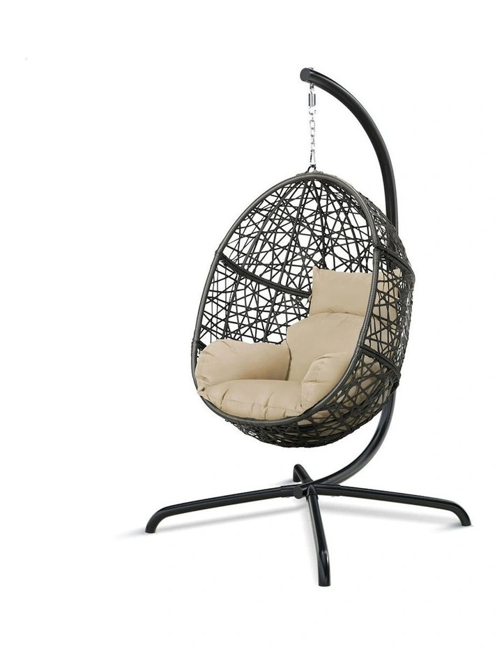 Outdoor Wicker Rattan Pod Basket Hanging Seat Egg Swing Chair in Beige image 1