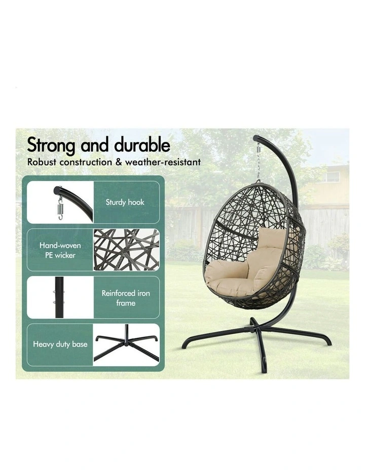 Outdoor Wicker Rattan Pod Basket Hanging Seat Egg Swing Chair in Beige image 4