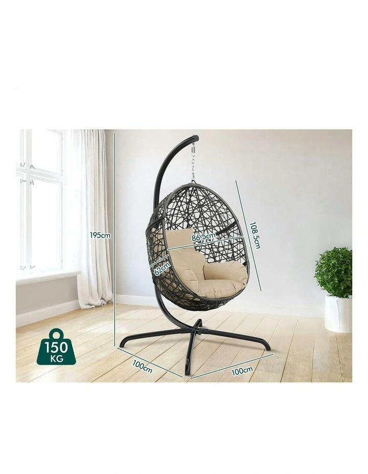 Outdoor Wicker Rattan Pod Basket Hanging Seat Egg Swing Chair in Beige image 6