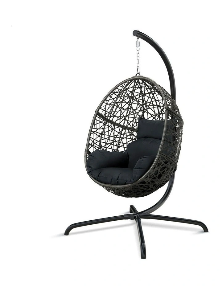 Outdoor Wicker Rattan Pod Basket Egg Swing Chair in Dark Grey image 1