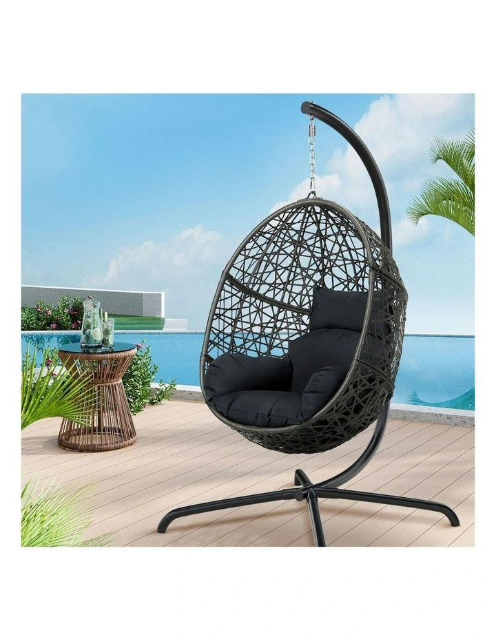 Outdoor Wicker Rattan Pod Basket Egg Swing Chair in Dark Grey image 2