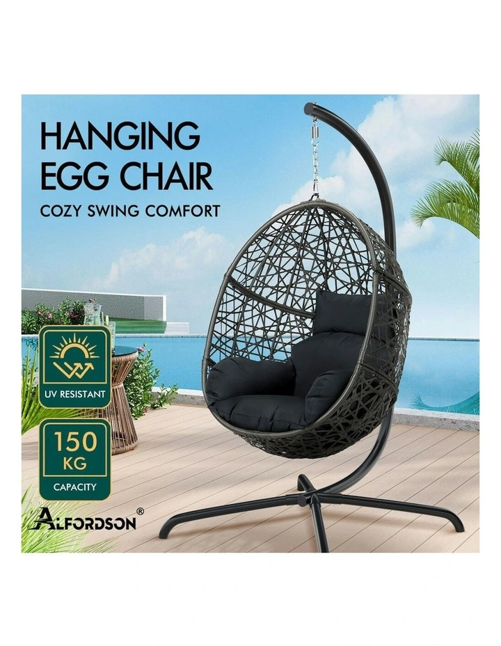Outdoor Wicker Rattan Pod Basket Egg Swing Chair in Dark Grey image 3